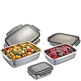 GEFU Frischhaltedosen-Set PREPPO, 3-teilig – Brotdose, Lunchbox mit Deckel, aus Edelstahl,