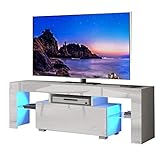YOLEO TV-Lowboard LED, Fernsehschrank Fernsehtisch TV-Schrank mit LED-Beleuchtung, Stehend TV-Regal 130x35x45 cm (Stil-2 Weiß)