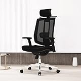 AMILZ Ergonomischer Bürostuhl, Drehstuhl mit Lordosenstütze, Netzstuhl mit Verstellbarer Kopfstütze, Rückenlehne, Armlehnen, Dicker Sitz und Kleiderbügel, PC-Stuhl bis 136kg/300LB Belastb