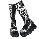 Erocalli Plateau Goth Stiefel für Damen Wedges Heels Mid Wade Stiefel Gothic Combat Motorrad Reitstiefel mit seitlichem Reißverschluss, Schwarz (Reißverschluss hinten), 38 EU