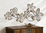 3D Wandbild Blumen aus Metall, grau/Gold, 104x50 cm, Wandschmuck, Wanddeko, Wandverzierung, Deko-Objek