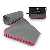 BERGBRUDER Microfaser Handtücher - Ultraleicht, kompakt & schnelltrocknend - Strandtuch, Badetuch Set mit Tasche (Set SL = 1x S 80x40 cm & 1x L 160x80 cm, Grau-Pink)
