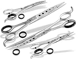 InstrumenteNrw 4-Teiliges Grooming Tier Fellscheren Hunde Haarscheren Pfotenscheren Set Exklusive Ausführung mit Lochdesign Scheren für Fell Pelz und T