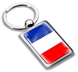 Biomar Labs® Schlüsselanhänger Metall Keyring mit Geschenkbox Autoschlüssel Geschenk Metall-Schlüsselanhänger Schlüsselbund Edelstahl Französische Flagge France, KK 212