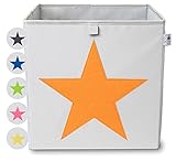 wonneklein AUFBEWAHRUNGSBOX STERN I extra stabile Kiste (33x33x33 cm) zur Aufbewahrung im Würfelregal im Kinderzimmer, Jugendzimmer, Wohnzimmer I graue Box mit Filz Stern (orange)