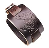 Lederband - Lederarmband - Manschettenarmband mit Wolfskopf - Einstellbare Größe und angenehm zu trag