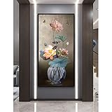 Handgefertigtes Ölgemälde auf Leinwand, chinesischer Stil, Tinte und Waschung, elegante Lotuspflanze, dreidimensionale Veranda, dekoratives Gemälde, Heimdekoration, 90 x 180 cm, ung