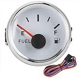 Ölstandsanzeige, 52 Mm / 2 Zoll Heizöltank-Füllstandsanzeige 0-190 Ohm Signal-Zeiger-Meter für Marine-Boots-Auto(Silberner Rahmen auf Weiß)