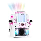 auna Kara Liquida BT Karaoke Anlage - Karaoke Maschine mit Multicolor-LED-Lichteffekt, Karaoke Box mit Wasserfontäne, MP3-fähiger USB-Port, Bluetooth, Echo-Effekt, A.V.C-Funktion, weiß-pink