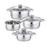 Velaze Töpfe Set, 7-teilig Kochtopf Set aus Edelstahl, Topf Set mit Glasdeckeln, PFOA frei, Klassisches Design, Topfset Induktion für alle Herdarten und für Verschiedene Kochbedü