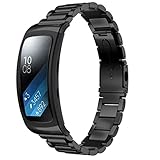 SUNDAREE Kompatibel mit Gear Fit 2/Fit 2 Pro Armband, Metallarmband Armband Edelstahl Uhrenarmband Ersatz für Samsung Gear Fit 2 SM-R360/Fit 2 Pro SM-R365(Fit2 Black)