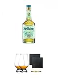 Helbing Aquavit Spezialität 0,5 Liter + The Glencairn Glas Stölzle 2 Stück + Schiefer Glasuntersetzer eckig ca. 9,5 cm Ø 2 Stück