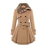 QinzQuic Damen Mode Kunstpelz Lapel Double-Breasted Thick wolle trenchcoat Jack