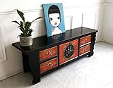 Chinesische Vintage TV-Kommode Asia Lowboard Shabby-chic Sideboard schwarz-rot aus Holz für Wohnzimmer, S