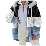 Lomelomme Plüschmantel Damen Teddymantel Oversized Einfarbig Plüschjacke Winterjacke mit Kapuze Lang Rundhals Dicker Teddyjacke Teddyfleece Pullover Cardigan Jacke W
