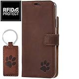 SURAZO Apple iPhone 11 Pro - RFID - Pfote - Nussbraun - Hülle Premium Vintage Ledertasche Schutzhülle TV Wallet Case aus Echtesleder Nubuk