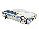 ACMA Kinderbett Auto-Bett Polizei mit Rausfallschutz, Lattenrost und Matratze (Polizei 1, 140x70 cm + Name)