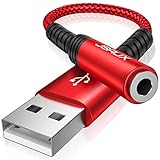 JSAUX Audio-Adapter, USB auf 3,5 mm Klinke, TRRS 4-polig, Stereo, externe USB-Soundkarte, Aux-Headset, Mikrofon, Konverter mit DAC-Chip, kompatibel für Kopfhörer, Mac, PS4, PC, Laptop, Desktops, R
