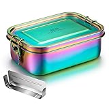 G.a HOMEFAVOR Edelstahl Brotdose Bento Box Auslaufsicher Metall Lunchbox 800ml mit Herausnehmbarer Trennwand Vesperdose für Kinder und Erwachsene, Galvanisierung Regenbogenfarbe B