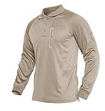 KEFITEVD Bundeswehr T-Shirt Herren Langarm Tactical Hemd Unifarben Militär Shirt Herbst Regular Fit Funktionsshirt Sport Army Oberteil Männer Khaki M