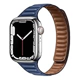 Lederband Kompatibel mit Apple Watch 44mm 40mm 38mm 42mm 41mm 45mm,Armband mit Magnetschnallen Kompatibel für iWatch Serie 7/6/SE/5/4/3,Damen Herren Leder Uhrenarmband,Ersatzband,Mitternachtsb