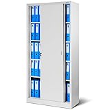 Jan Nowak Büroschrank mit Schiebetüren Glasvitrine 2 Abteile Stahlblech Fachböden Pulverbeschichtung abschließbar 185 cm x 90 cm x 40 cm (grau/grau)