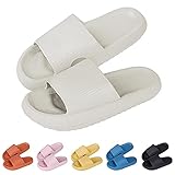 MoneRffi Badelatschen Damen Herren Hausschuhe Badeschlappen Slippers Cloudyzz Schlappen rutschfeste Unisex Bequem Dusch Home Slippers Sommer Slides Flach Pantoletten Strand Sandalen(Weiß，40-41 EU)