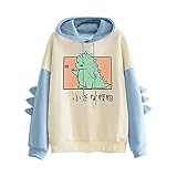 Pianshanzi Damen Kapuzenpullover Teenager Mädchen Kawaii Dino Hoodie Pullover mit Kapuze Dinosaurier Sweatshirt Langarmshirt Oberteile Top ohne Taschen Outerw