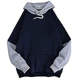 Damen Neu Kapuzenkragen Langarm Zweifarbig Casual Bluse Sweatshirt Hip-Hop-Pullover Reißverschluss Hoodie für Damen und H