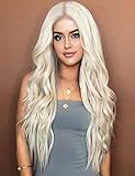 Kalyss 24 Zoll platinblondes lockiges welliges hitzebeständiges Haar Perücke für Frauen Mittelteil ohne Lace Front Haar Ersatz Perück