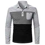 Buby Herren Color Block Patchwork T-Shirt Langarm Button Down Revers Hemd Tops Männer Herbst Einfache Klassisch Leichte Baumwolle Polyester Sport Fitness Sweatshirt Pullover mit B