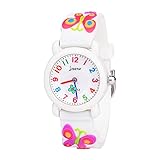 Vicloon Kinder Analog Quarz Uhr, Kinder Uhr mit 3D Cartoon Design, 30M wasserdichte, Silikon Armband, Japanischen Quarzwerk, Gut Lesbar, Lern Armbanduhr für Kinder, Jungen und Mädchen - Schmetterling