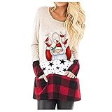 Overdose Damen T-Shirts Herbst Oberteile Langarm Sweatshirts Rundhals Longshirts Drucken Langarmhemd Loose Bluse Casual Tops Mode Tshirt Daily Tee für F