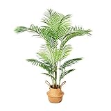 Ferrgoal Kunstpflanze Areca Palme mit Seegras Korb 160cm Plastik Künstliche Pflanzen Groß im Topf Fake Pflanzen Deko Badezimmer Wohnzimmer Schlafzimmer Balkon(1 Stück)
