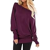 PRJN Damen Casual Langarm Diagonalkragen Lose Tunika T-Shirt Bluse Tops Jumper Schulterfrei Tops Bluse Pullover Sweatshirt Shirt für Damen Diagonalkragen Frühling und Herbst Mode Pullover S