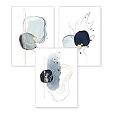 3-teiliges Premium Poster-Set | Kunstdruck | Abstrakt blau | Deko Bild für Ihre Wand | optional mit Rahmen | Wohnzimmer Schlafzimmer Modern Fine Art | DIN A4 / A3 (A4, ohne Rahmen)