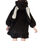 YEMOCILE Damen Cute Bunny Ear Langarm Fuzzy Fluffy Rabbit Tops Sweatshirt Hoodie Jacke Mäntel, Schwarz,M