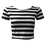 Hamishkane Damen T-Shirt mit Tierdruck, Rundhalsausschnitt, bauchfrei, kurzärmelig, Horizontale Streifen, 32-34
