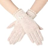 ArtiDeco Damen Lace Handschuhe Satin Braut Hochzeit Spitze Handschuhe Opera Fest Party Handschuhe 1920s Handschuhe Damen Kostüm Accessoires (Kurz Bogen Beige)