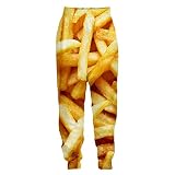 Surwin Jogger Hosen Herren Damen Polyester Trainingshose 3D Komisch Kreative Pommes Bedruckte Hose Jogginghose Streetwear Sporthose Baggy Kordelzug Freizeithosen (F,XXXL)
