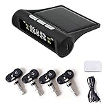 Interner Reifendruckkontrollsystem, Drahtlose Solar TPMS Reifendrucküberwachungssystem mit LCD Display 4 Internen Sensoren Echtzeit-Anzeige Reifendruck und Temperatur für Auto SUV KFZ(0-6.7 BAR)