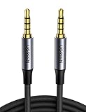 UGREEN Aux Kabel 4 Polig Audio Kabel, Klinke Kabel 3,5 Nylon unterstützt Mikrofon Funktion kompatibel mit Kopfhörer, Handy, Auto, MP3 Player, Lautsprecher, Soundbar, TV usw.(1m)