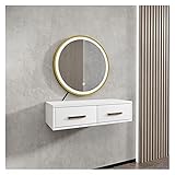 Schminktisch Frisiertisch Schminktisch Wandmontierte Bettwaschtisch-Make-up-Kommode Kosmetische Aufbewahrungstisch Wandschrank mit Schublade und LED-Spiegel for Make-up-Kosmetik oder Bürobedarf S