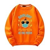 Pullover Herren Herbst Winter Universität Jugend Longsleeve Männer Sweatshirt Urban Trend Mode Lose Rundhals Kürbis Druck Halloween Party All-Match Paar Outfit H-Orange XS