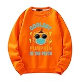 Pullover Herren Herbst Winter Universität Jugend Longsleeve Männer Sweatshirt Urban Trend Mode Lose Rundhals Kürbis Druck Halloween Party All-Match Paar Outfit H-Orange XL