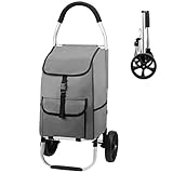 mfavour Einkaufswagen Stabiler Einkaufstrolley, Einkaufsroller klappbar Schieben/Ziehen, 2 räder mit Abnehmbarer Oxford-Tasche, 45 kg, 45 l, G