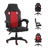 WV LeisureMaster ergonomischer Gaming-Stuhl, Bürostuhl mit Kopfstütze und Lendenwirbelstütze, verstellbarer Drehstuhl, Arbeitsstuhl (Rot 2)