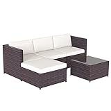 Poly Rattan Lounge-Sofagarnitur, Lounge-Gartenmöbel, Ecksofa, Couchgarnitur mit Sitz- und Rückenkissen, Lounge-Tisch mit Glasplatte (Braun)