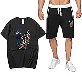 ZOSUO 3D Sommer Attack on Titan Tshirt Und Hosen Herren Anime Shorts Set Männer Kurzarm Shirt Anzug Teenager Cosplay Recon Corps Sport Oberteile Suit,Schwarz,XXXXL