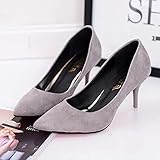 DSLHJFO Damenschuhe Große Größe Boote Schuhe Frau High Heels Hochzeit Schuhe Pumps Dicke Fersen Damen Schuhe Schwarz Rot-Gray,8.5